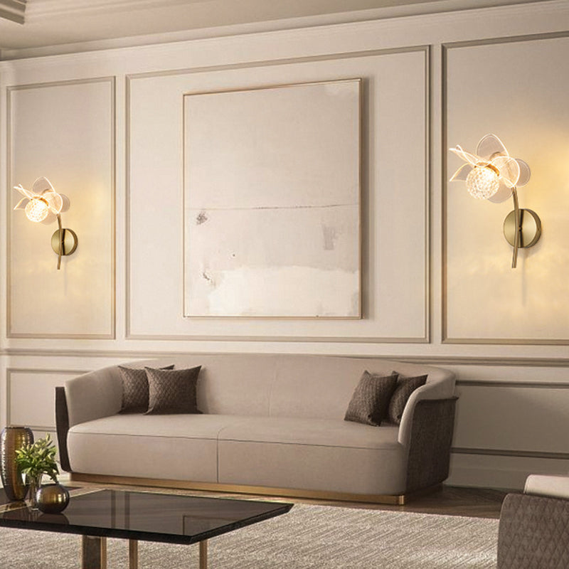 مصباح حائط LED من الحديد الأكريليكي المنحني على شكل زهرة آرت ديكو الحديثة لغرفة المعيشة 