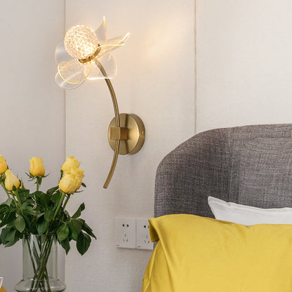 مصباح حائط LED من الحديد الأكريليكي المنحني على شكل زهرة آرت ديكو الحديثة لغرفة المعيشة 