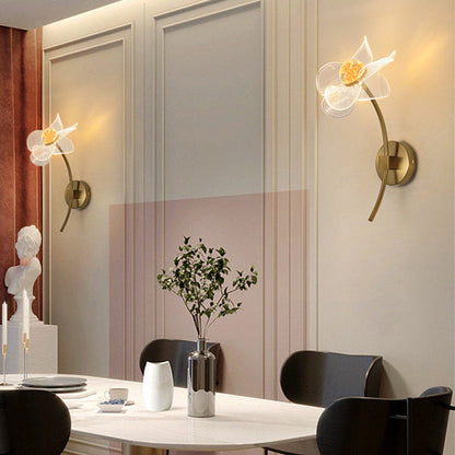 مصباح حائط LED من الحديد الأكريليكي المنحني على شكل زهرة آرت ديكو الحديثة لغرفة المعيشة 