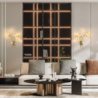 مصباح حائط LED من الحديد الأكريليكي المنحني على شكل زهرة آرت ديكو الحديثة لغرفة المعيشة 