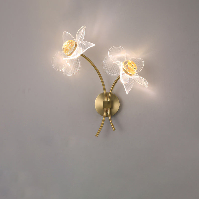مصباح حائط LED من الحديد الأكريليكي المنحني على شكل زهرة آرت ديكو الحديثة لغرفة المعيشة 