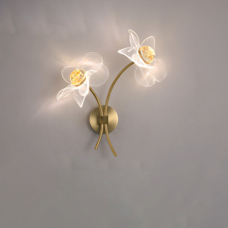 مصباح حائط LED من الحديد الأكريليكي المنحني على شكل زهرة آرت ديكو الحديثة لغرفة المعيشة 