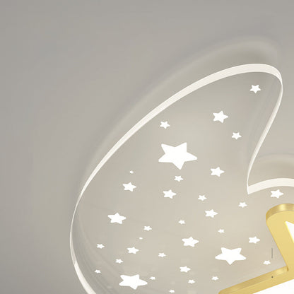 Modern Minimalist Crescent Moon Star Acrylic Iron LED Flush Mount Ceiling Light For Bedroom