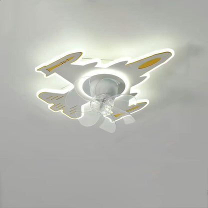 Modern Art Deco Airplane Shape Acrylic Iron LED Flush Mount Ceiling Fan Light For Bedroom