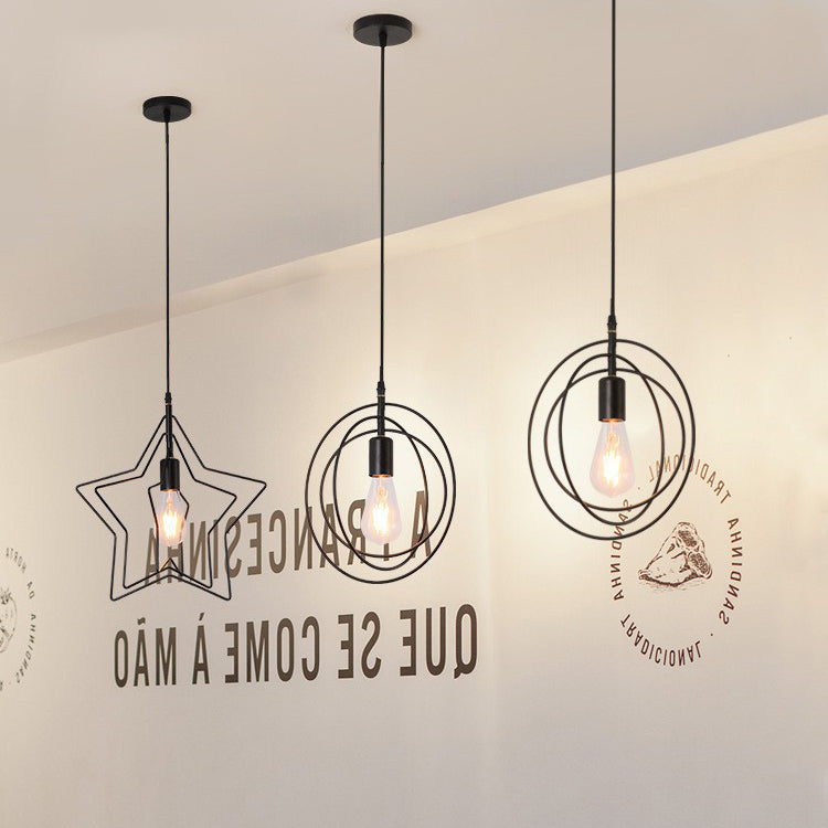 Contemporary Industrial Pentagram Round Hollowed Out Iron 1-Light Pendant Light For Living Room