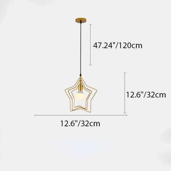 Contemporary Industrial Pentagram Round Hollowed Out Iron 1-Light Pendant Light For Living Room