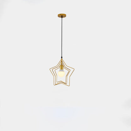 Contemporary Industrial Pentagram Round Hollowed Out Iron 1-Light Pendant Light For Living Room