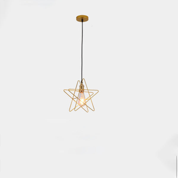 Contemporary Industrial Pentagram Round Hollowed Out Iron 1-Light Pendant Light For Living Room