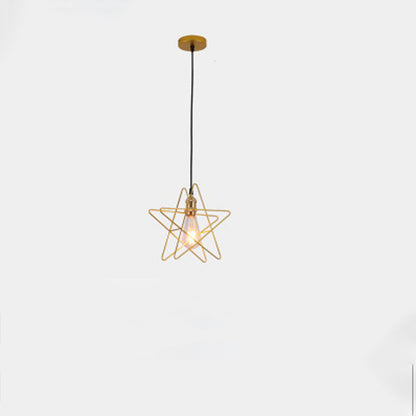 Contemporary Industrial Pentagram Round Hollowed Out Iron 1-Light Pendant Light For Living Room