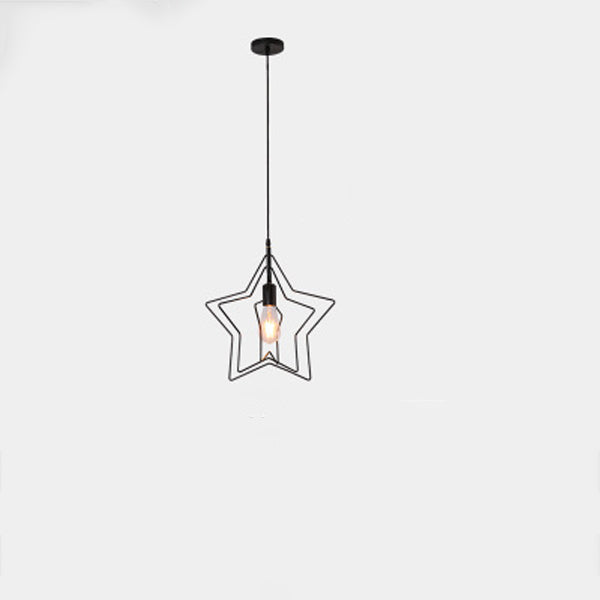 Contemporary Industrial Pentagram Round Hollowed Out Iron 1-Light Pendant Light For Living Room