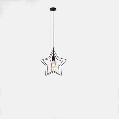Contemporary Industrial Pentagram Round Hollowed Out Iron 1-Light Pendant Light For Living Room