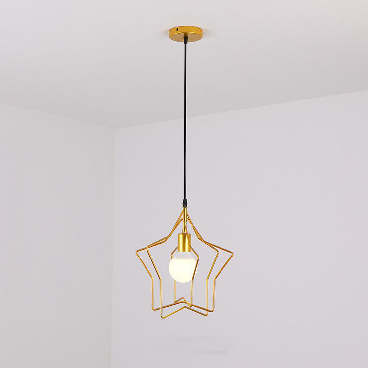 Contemporary Industrial Pentagram Round Hollowed Out Iron 1-Light Pendant Light For Living Room
