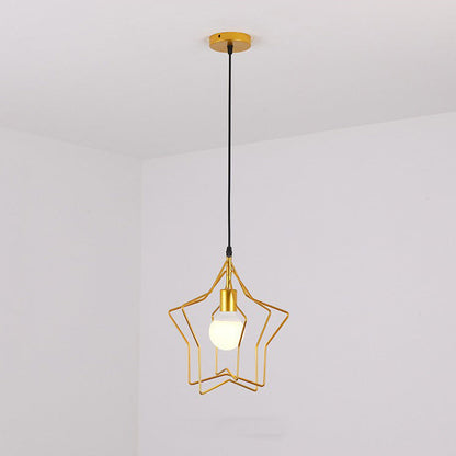 Contemporary Industrial Pentagram Round Hollowed Out Iron 1-Light Pendant Light For Living Room