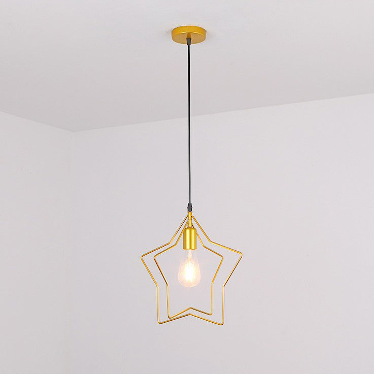 Contemporary Industrial Pentagram Round Hollowed Out Iron 1-Light Pendant Light For Living Room