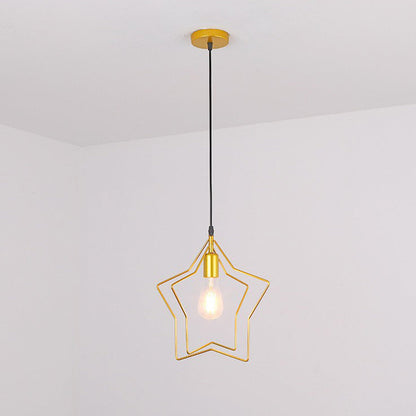 Contemporary Industrial Pentagram Round Hollowed Out Iron 1-Light Pendant Light For Living Room