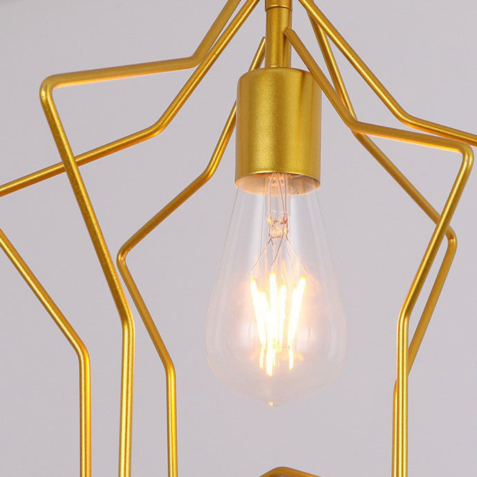 Contemporary Industrial Pentagram Round Hollowed Out Iron 1-Light Pendant Light For Living Room
