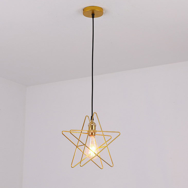 Contemporary Industrial Pentagram Round Hollowed Out Iron 1-Light Pendant Light For Living Room