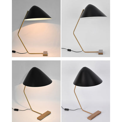 Contemporary Creative Conical Rectangle Curved Iron Brass 1-Light Table Lamp For Bedroom