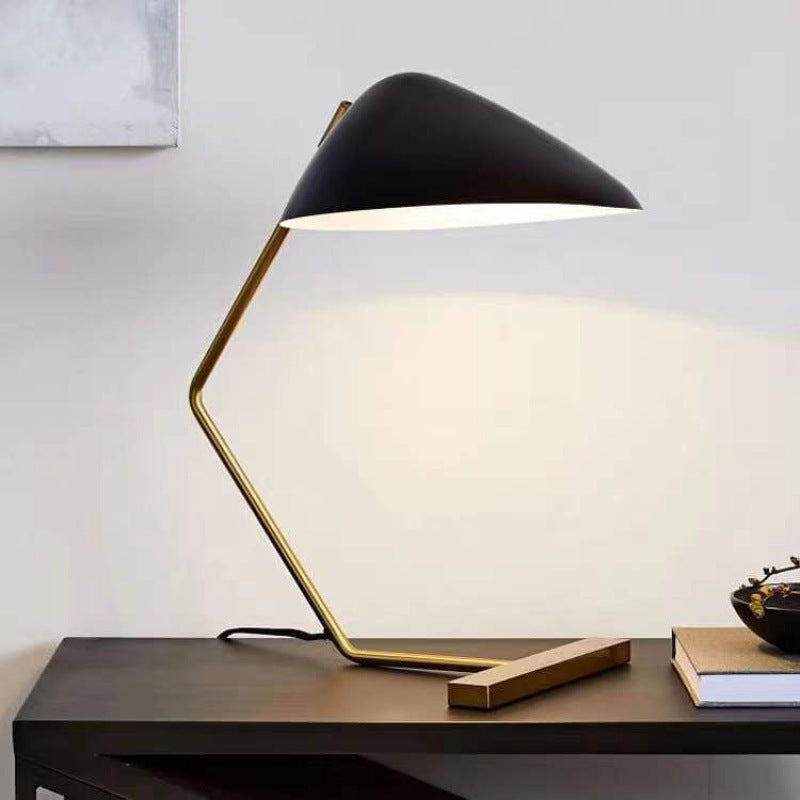Contemporary Creative Conical Rectangle Curved Iron Brass 1-Light Table Lamp For Bedroom