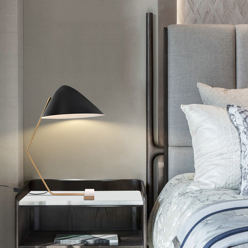 Contemporary Creative Conical Rectangle Curved Iron Brass 1-Light Table Lamp For Bedroom