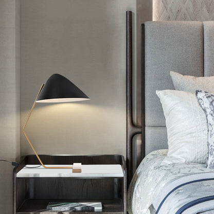 Contemporary Creative Conical Rectangle Curved Iron Brass 1-Light Table Lamp For Bedroom