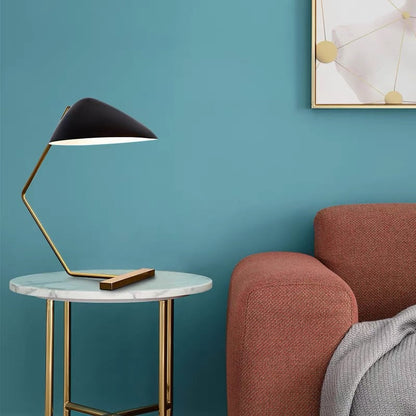 Contemporary Creative Conical Rectangle Curved Iron Brass 1-Light Table Lamp For Bedroom
