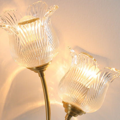 Traditional Vintage Floral Round Glass Copper 2-Light Wall Sconce Lamp For Living Room