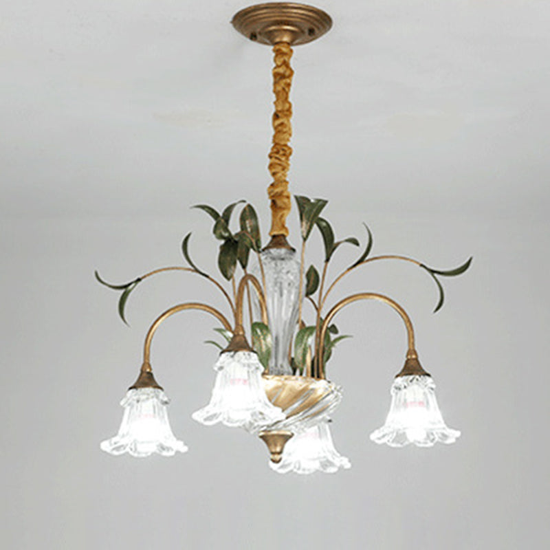 Traditional Vintage Floral Rustic Leaf Round Branch Glass Iron 4/6/8/10 Light Chandelier For Living Room