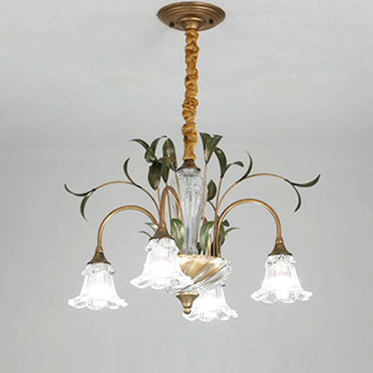 Traditional Vintage Floral Rustic Leaf Round Branch Glass Iron 4/6/8/10 Light Chandelier For Living Room