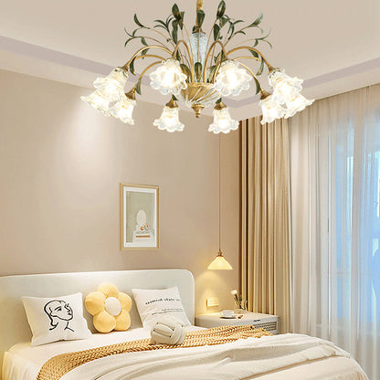 Traditional Vintage Floral Rustic Leaf Round Branch Glass Iron 4/6/8/10 Light Chandelier For Living Room