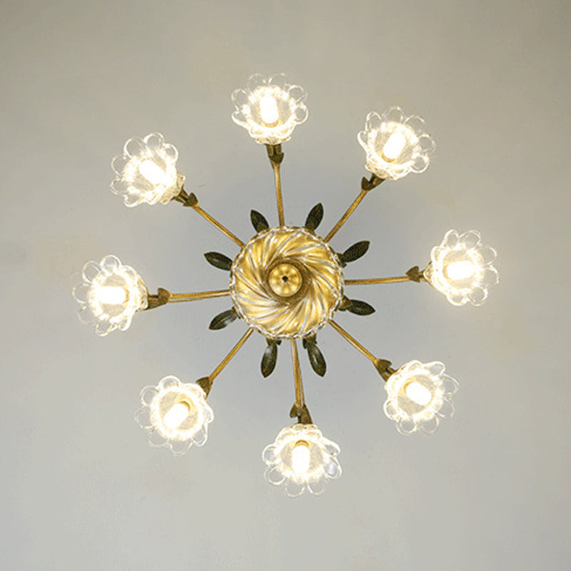 Traditional Vintage Floral Rustic Leaf Round Branch Glass Iron 4/6/8/10 Light Chandelier For Living Room