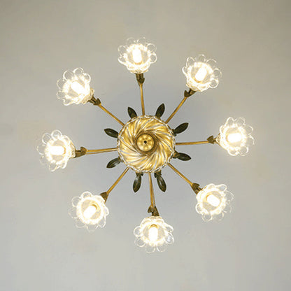 Traditional Vintage Floral Rustic Leaf Round Branch Glass Iron 4/6/8/10 Light Chandelier For Living Room