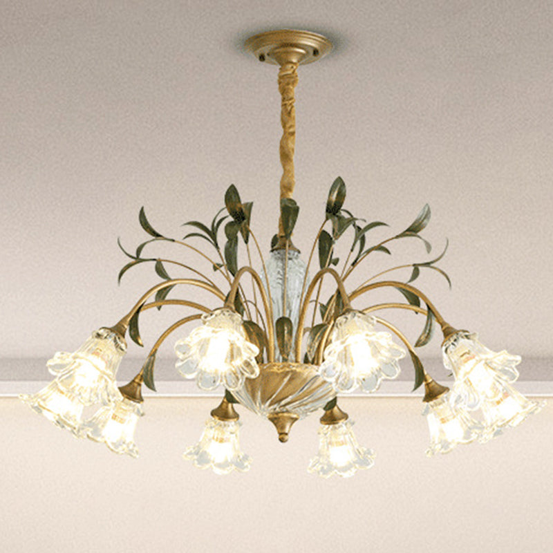 Traditional Vintage Floral Rustic Leaf Round Branch Glass Iron 4/6/8/10 Light Chandelier For Living Room