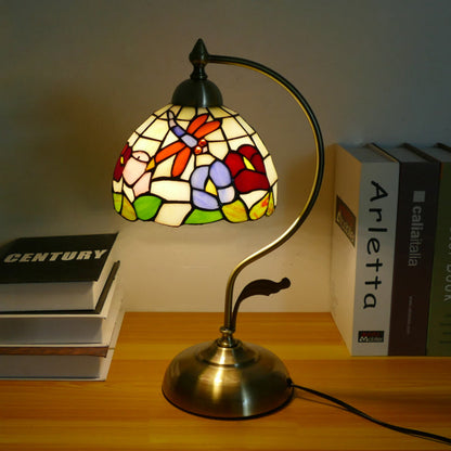 Traditional Tiffany Semicircle Patterned Glass Iron 1-Light Table Lamp For Living Room