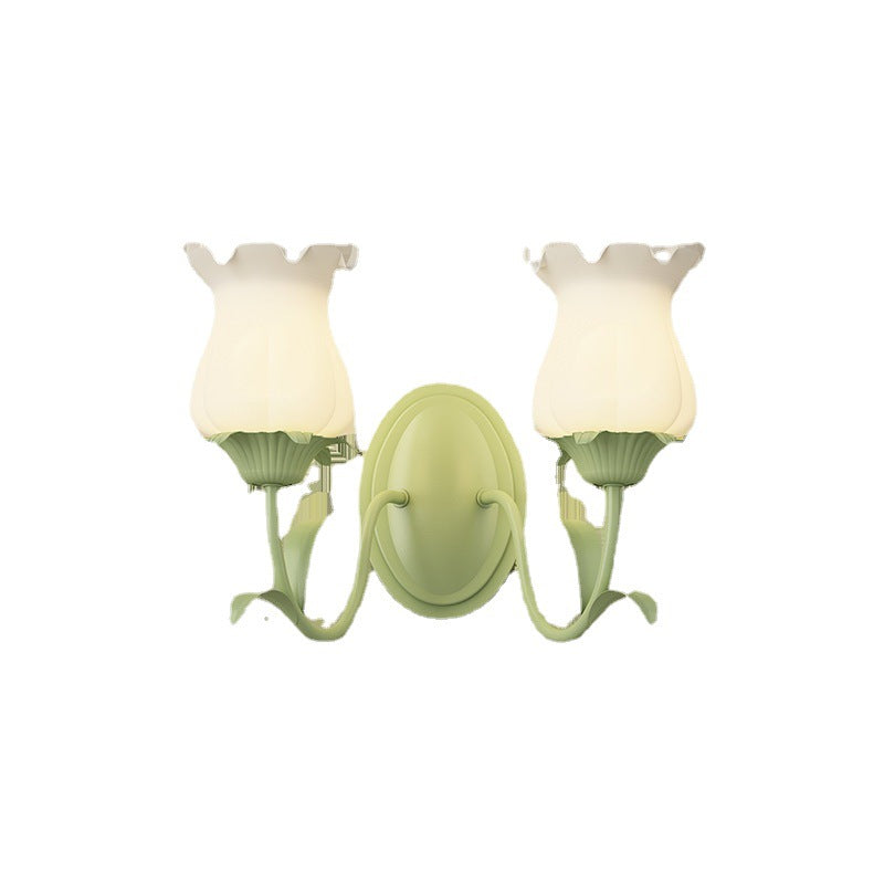 Traditional Vintage Floral Leaf Glass Iron 1/2 Light Wall Sconce Lamp For Living Room