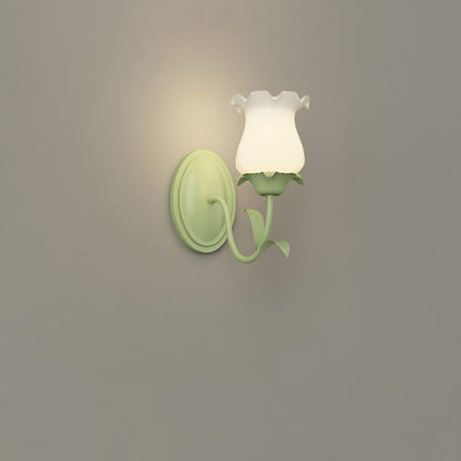 Traditional Vintage Floral Leaf Glass Iron 1/2 Light Wall Sconce Lamp For Living Room