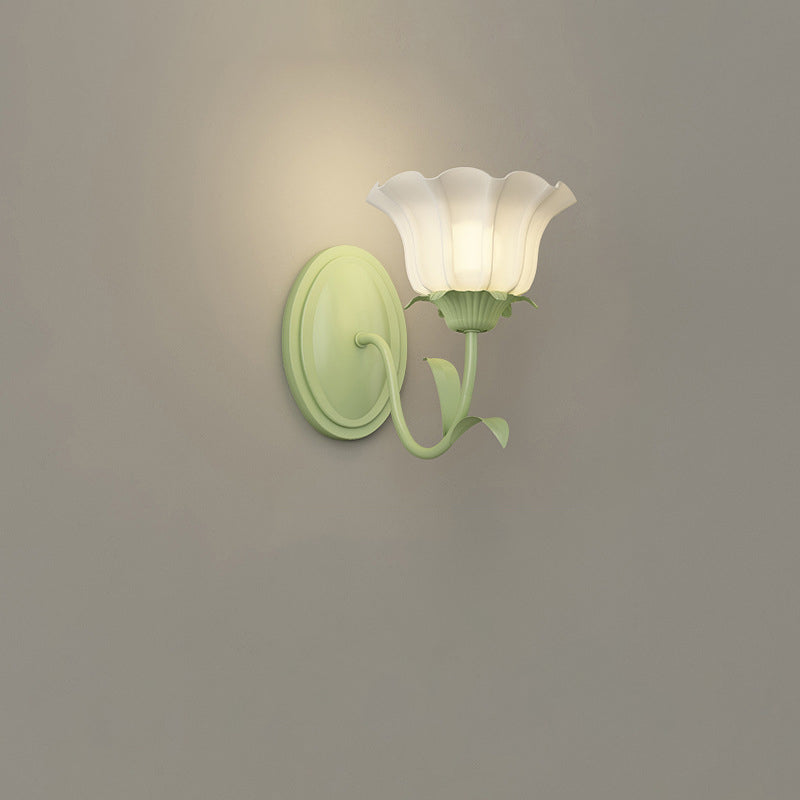 Traditional Vintage Floral Leaf Glass Iron 1/2 Light Wall Sconce Lamp For Living Room