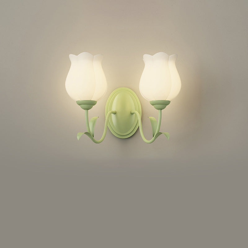 Traditional Vintage Floral Leaf Glass Iron 1/2 Light Wall Sconce Lamp For Living Room