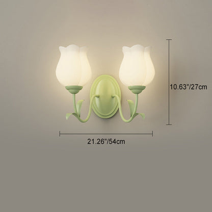 Traditional Vintage Floral Leaf Glass Iron 1/2 Light Wall Sconce Lamp For Living Room
