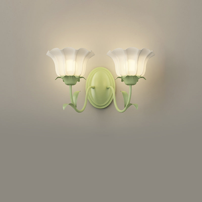 Traditional Vintage Floral Leaf Glass Iron 1/2 Light Wall Sconce Lamp For Living Room