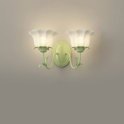 Traditional Vintage Floral Leaf Glass Iron 1/2 Light Wall Sconce Lamp For Living Room