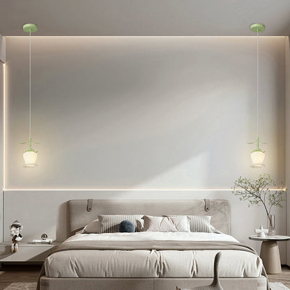 Modern Art Deco Round Flower Leaf Glass Iron 1-Light Pendant Light For Living Room