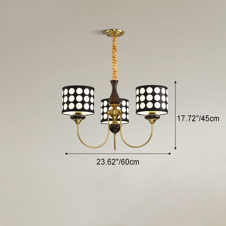 Traditional Vintage Round Cylinder Branch Fabric Ash Wood Hardware 3/6/8 Light Chandelier For Living Room