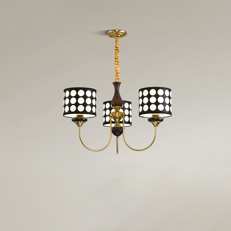 Traditional Vintage Round Cylinder Branch Fabric Ash Wood Hardware 3/6/8 Light Chandelier For Living Room