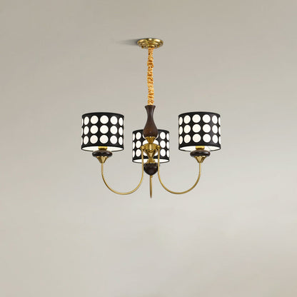 Traditional Vintage Round Cylinder Branch Fabric Ash Wood Hardware 3/6/8 Light Chandelier For Living Room