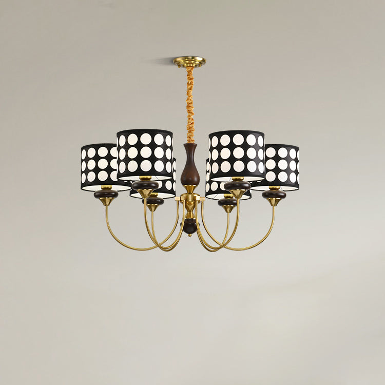 Traditional Vintage Round Cylinder Branch Fabric Ash Wood Hardware 3/6/8 Light Chandelier For Living Room