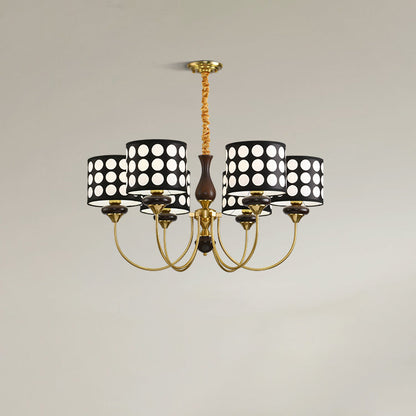 Traditional Vintage Round Cylinder Branch Fabric Ash Wood Hardware 3/6/8 Light Chandelier For Living Room