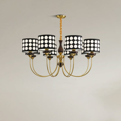 Traditional Vintage Round Cylinder Branch Fabric Ash Wood Hardware 3/6/8 Light Chandelier For Living Room