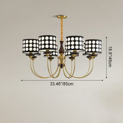 Traditional Vintage Round Cylinder Branch Fabric Ash Wood Hardware 3/6/8 Light Chandelier For Living Room