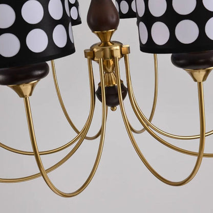 Traditional Vintage Round Cylinder Branch Fabric Ash Wood Hardware 3/6/8 Light Chandelier For Living Room